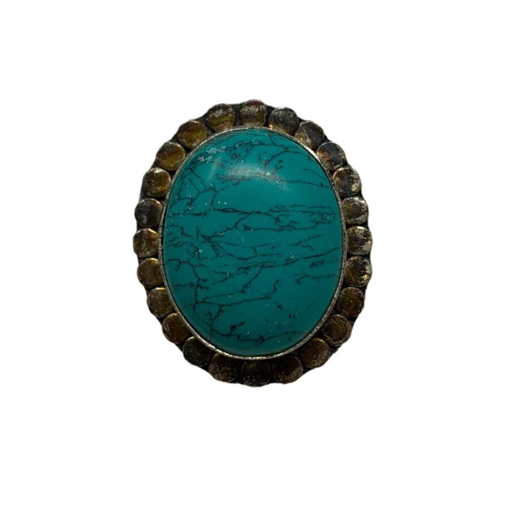 Vintage Silver Tone Faux Turquoise Ring 8.5 Adjustable